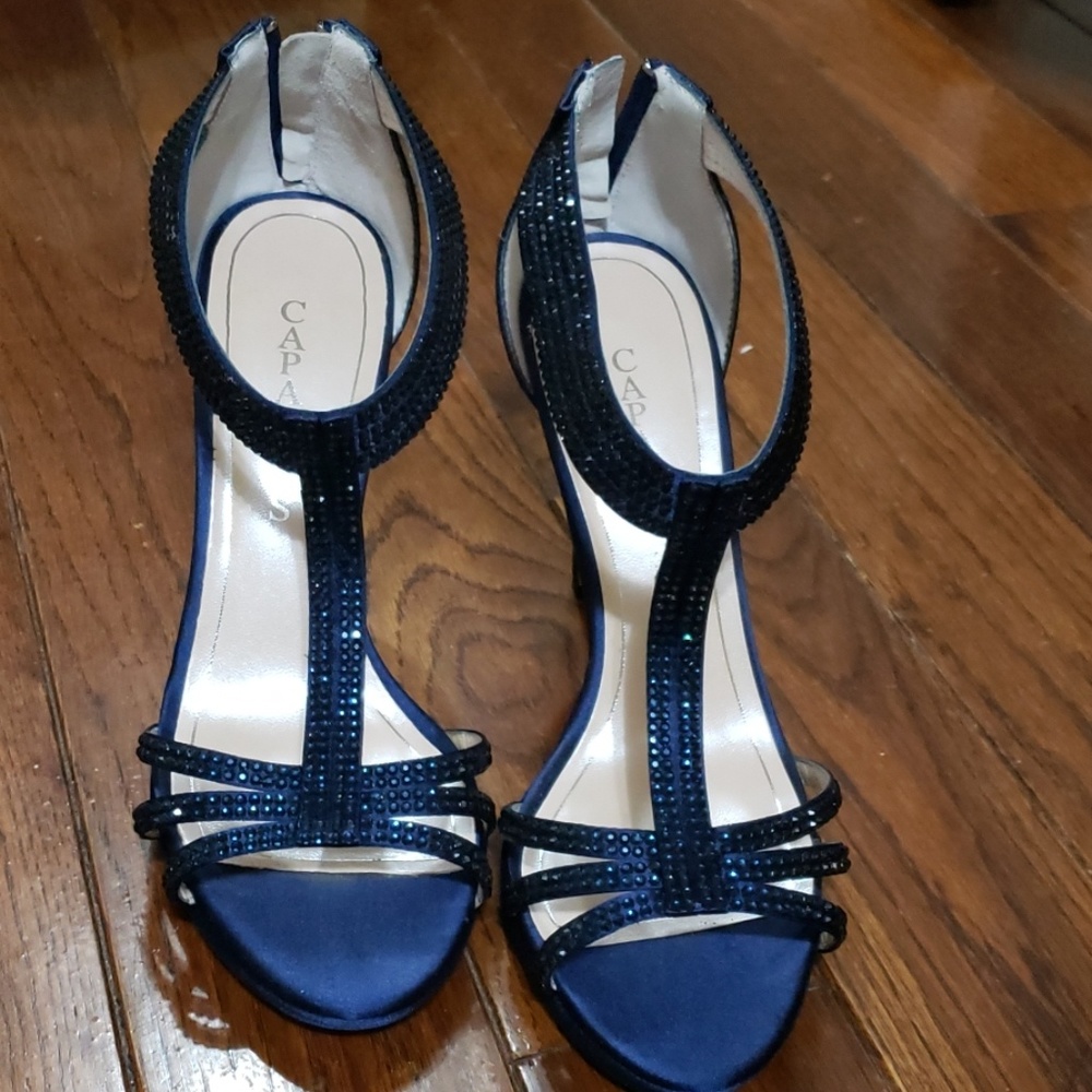 Blue sequins high heel shoes